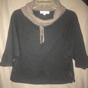 LOFT Gray & Tan Turtleneck Top with Side Zipper